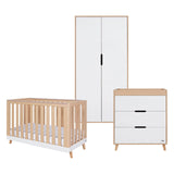 Tutti Bambini Hygge Mini 3 Piece Nursery Furniture Set with Cot Bed, Dresser & Wardrobe - White/Light Oak