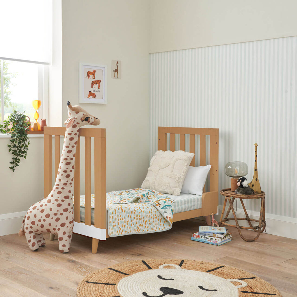 Tutti Bambini Hygge Mini 3 Piece Nursery Furniture Set with Cot Bed, Dresser & Wardrobe - White/Light Oak