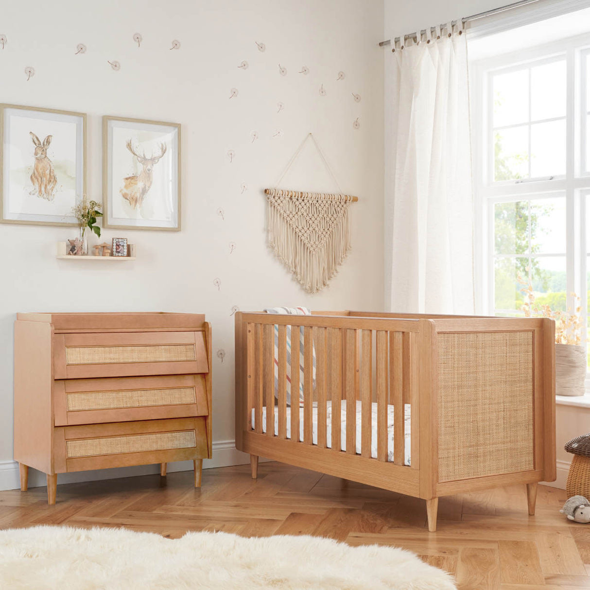 Tutti Bambini Japandi 2 Piece Nursery Furniture Set with Cot Bed & Dresser - Light Oak