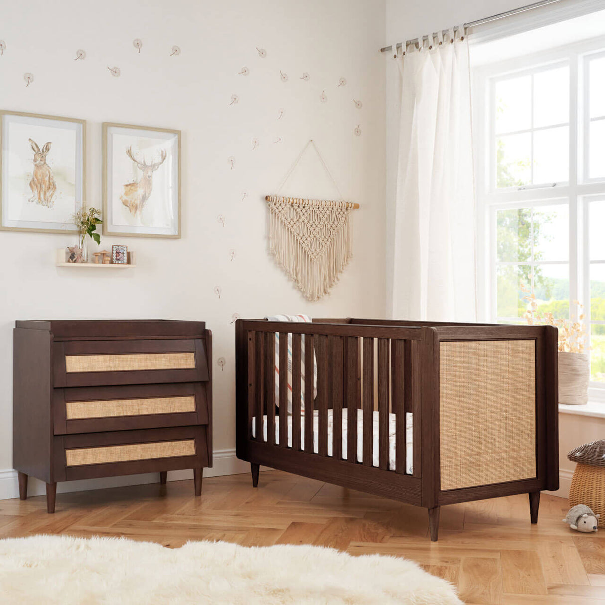 Tutti Bambini Japandi 2 Piece Nursery Furniture Set with Cot Bed & Dresser - Warm Walnut