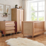 Tutti Bambini Japandi 3 Piece Nursery Furniture Set with Cot Bed, Dresser and Wardrobe - Light Oak