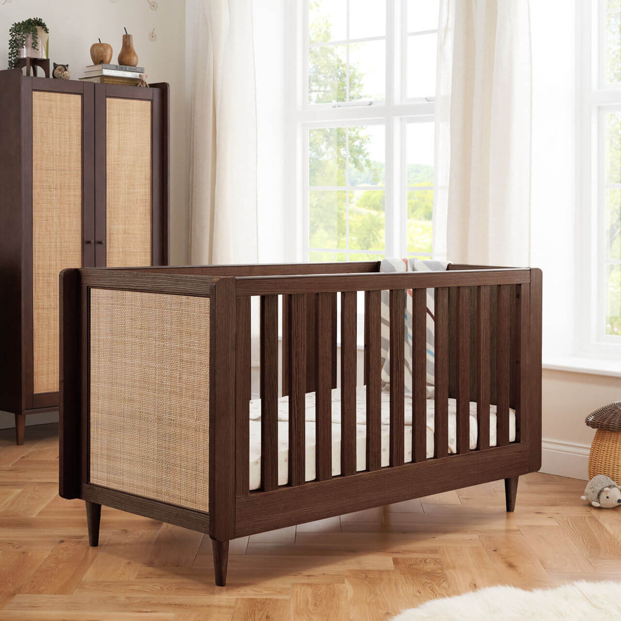 Tutti Bambini Japandi 2 Piece Nursery Furniture Set with Cot Bed & Dresser - Warm Walnut