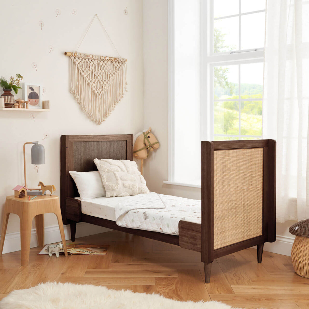 Tutti Bambini Japandi 2 Piece Nursery Furniture Set with Cot Bed & Dresser - Warm Walnut