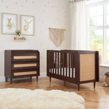 Tutti Bambini Japandi Mini 2 Piece Nursery Furniture Set with Cot Bed and Dresser - Warm Walnut