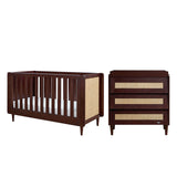 Tutti Bambini Japandi Mini 2 Piece Nursery Furniture Set with Cot Bed and Dresser - Warm Walnut