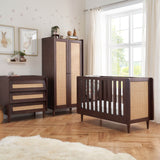 Tutti Bambini Japandi Mini 3 Piece Nursery Furniture Set with Cot Bed, Dresser and Wardrobe - Warm Walnut