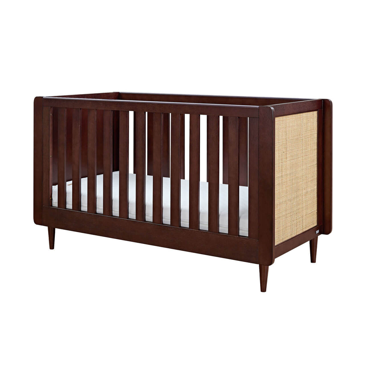 Tutti Bambini Japandi Mini 3 Piece Nursery Furniture Set with Cot Bed, Dresser and Wardrobe - Warm Walnut