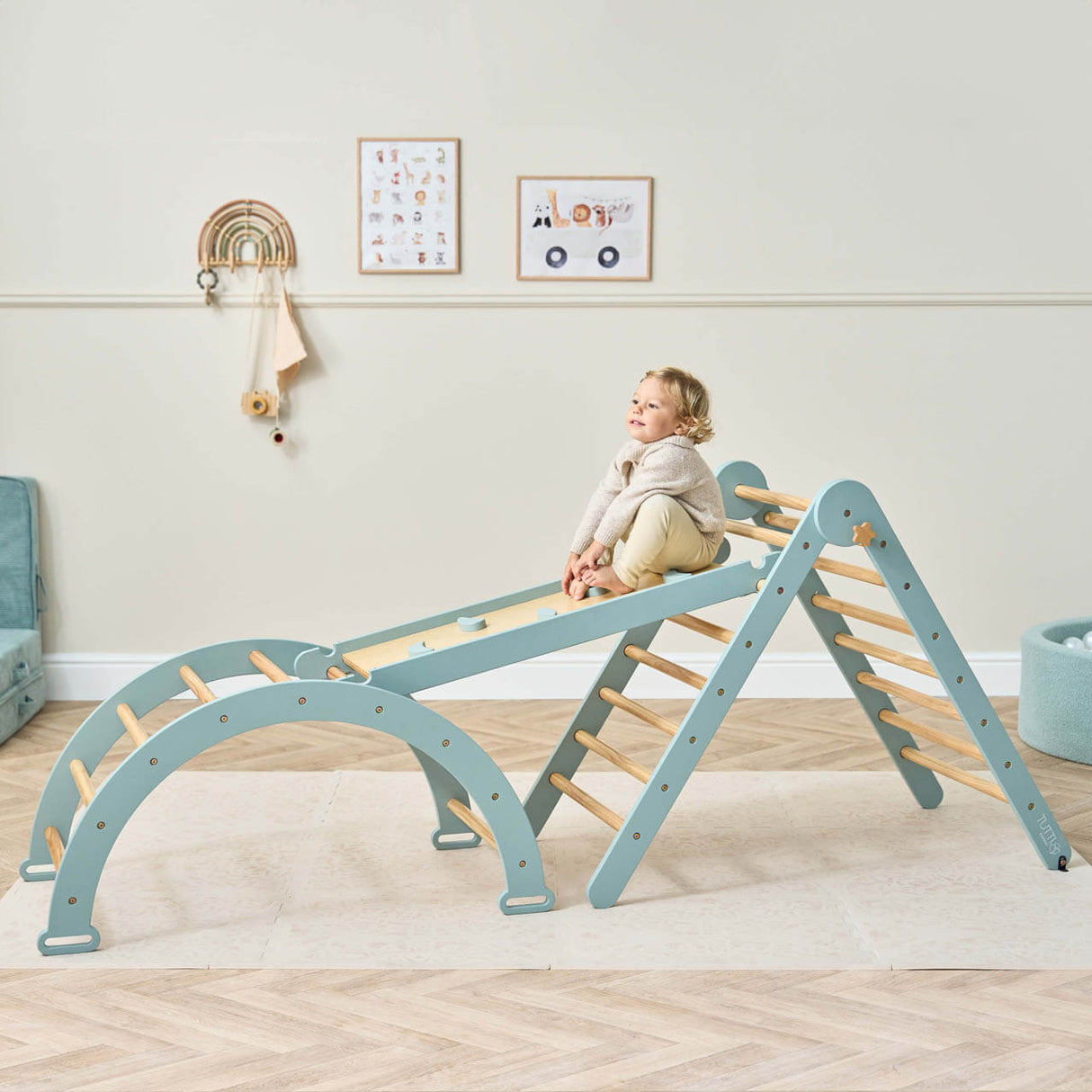 Tutti Bambini Scala Montessori 3-in-1 Pikler Climbing Frame with Climbing Wall - Ocean Stone