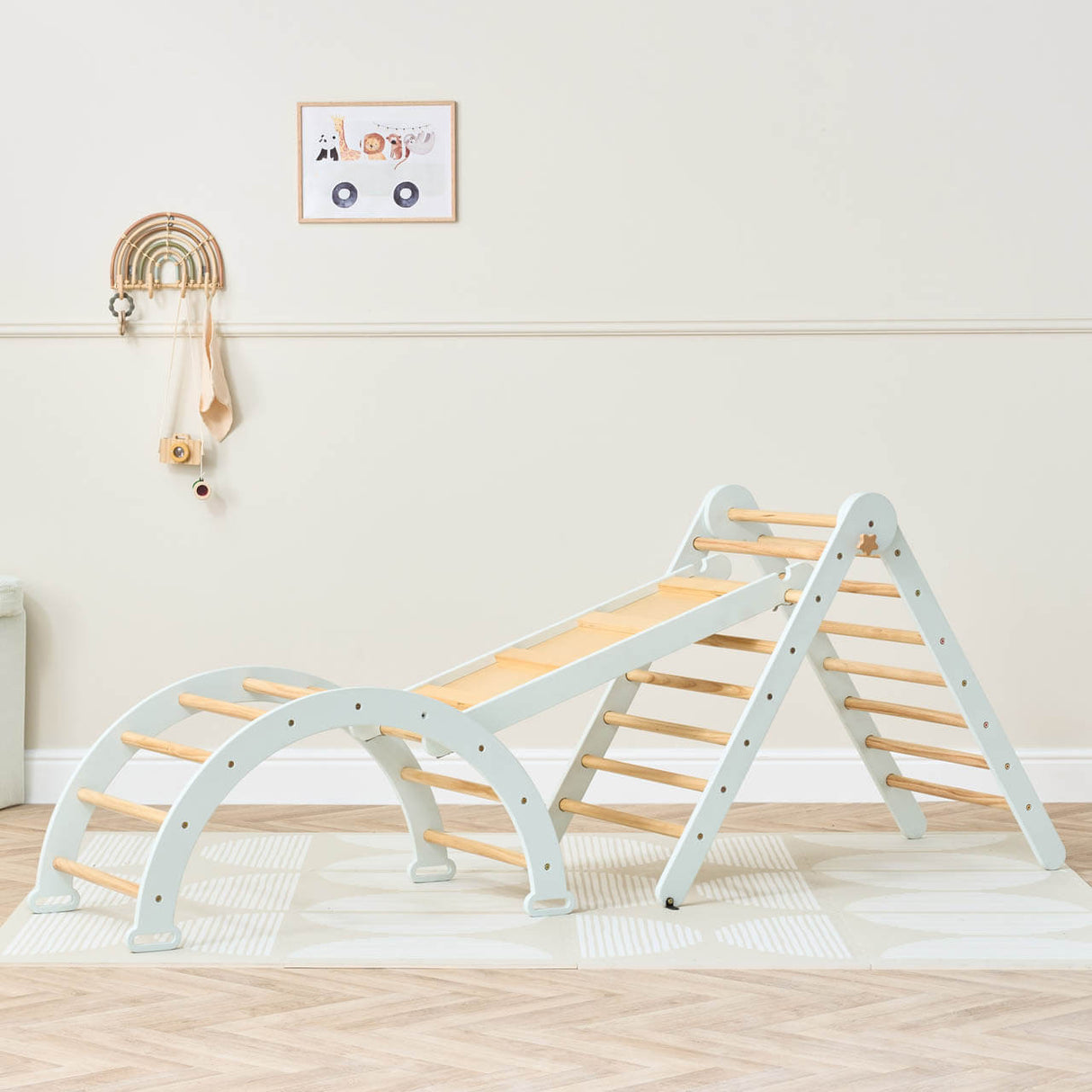 Tutti Bambini Scala Montessori 3-in-1 Pikler Climbing Frame with Climbing Wall - Sea Mist