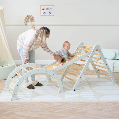 Tutti Bambini Scala Montessori 3-in-1 Pikler Climbing Frame with Climbing Wall - Sea Mist