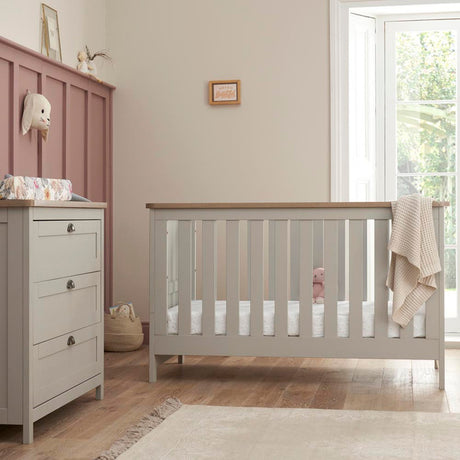 Tutti Bambini Verona 2 Piece Nursery Furniture Set with Cot Bed and Dresser - Dove Grey / Oak