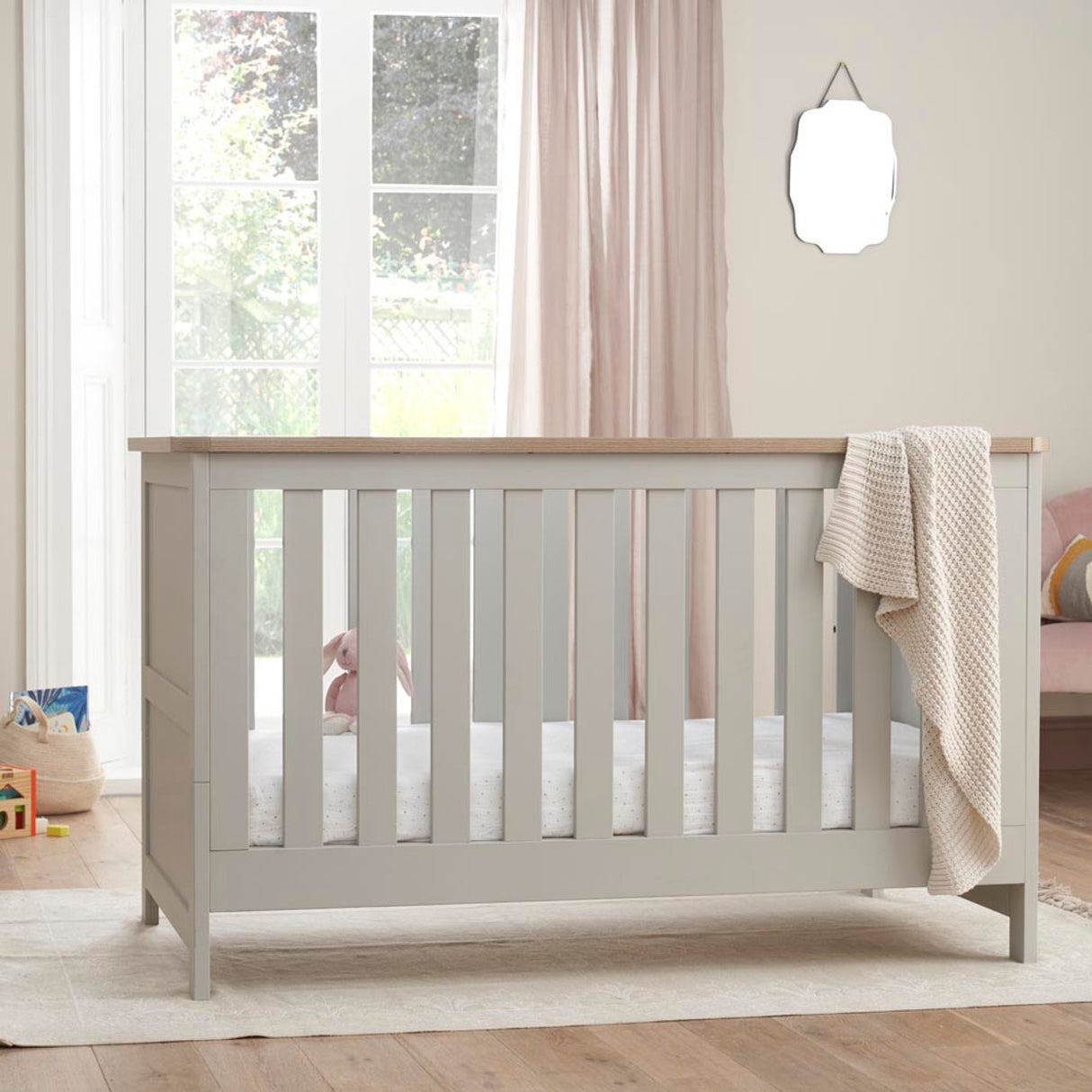 Tutti Bambini Verona 3 Piece Nursery Furniture Set with Cot Bed, Dresser and Wardrobe - Dove Grey / Oak