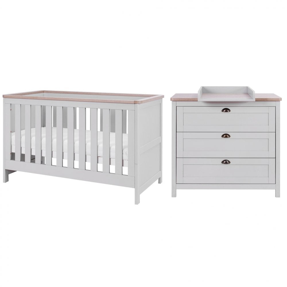 Tutti Bambini Verona 2 Piece Nursery Furniture Set with Cot Bed and Dresser - Dove Grey / Oak