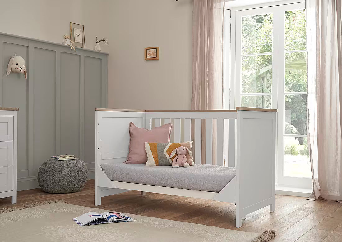 Tutti Bambini Verona 2 Piece Nursery Furniture Set with Cot Bed and Dresser - Dove Grey / Oak